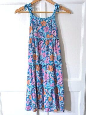 Cat & Jack Junior Sun Dress  Floral Tie Straps Elastic Back Size M (7/8)
